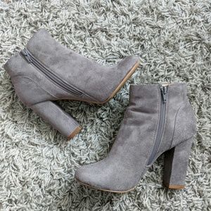Gray Blue Thick Heel Suede Ankle Bootie